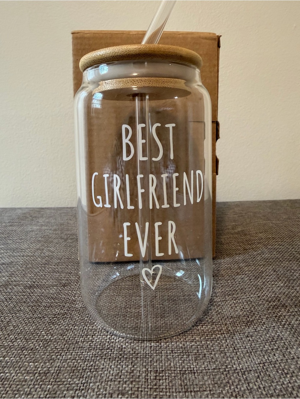 Best Girlfriend Ever Glass Tumbler with Straw - Clear and Natural Wood Lid